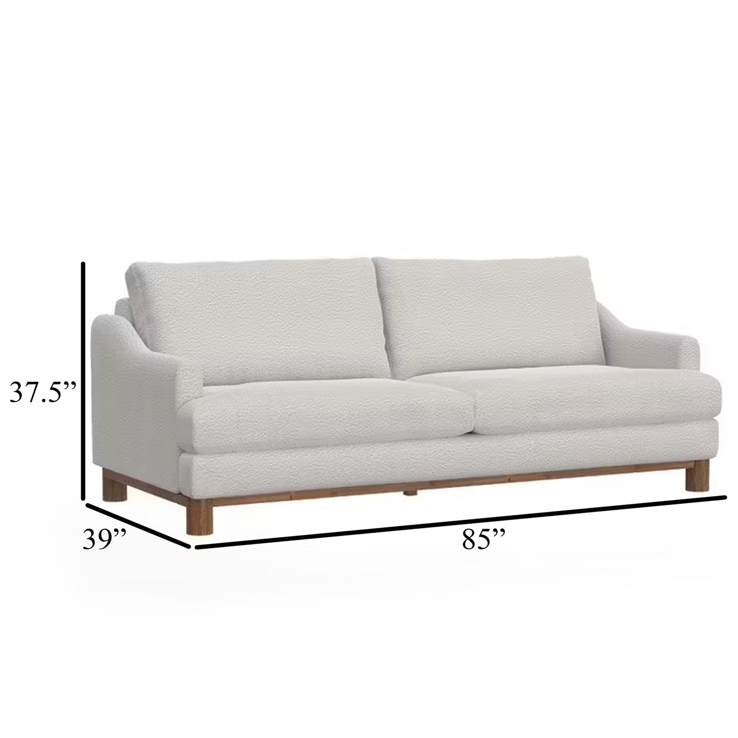 Canapé Olum, 2 coussins décoratifs, moderne, 215 cm, polyester blanc vison
