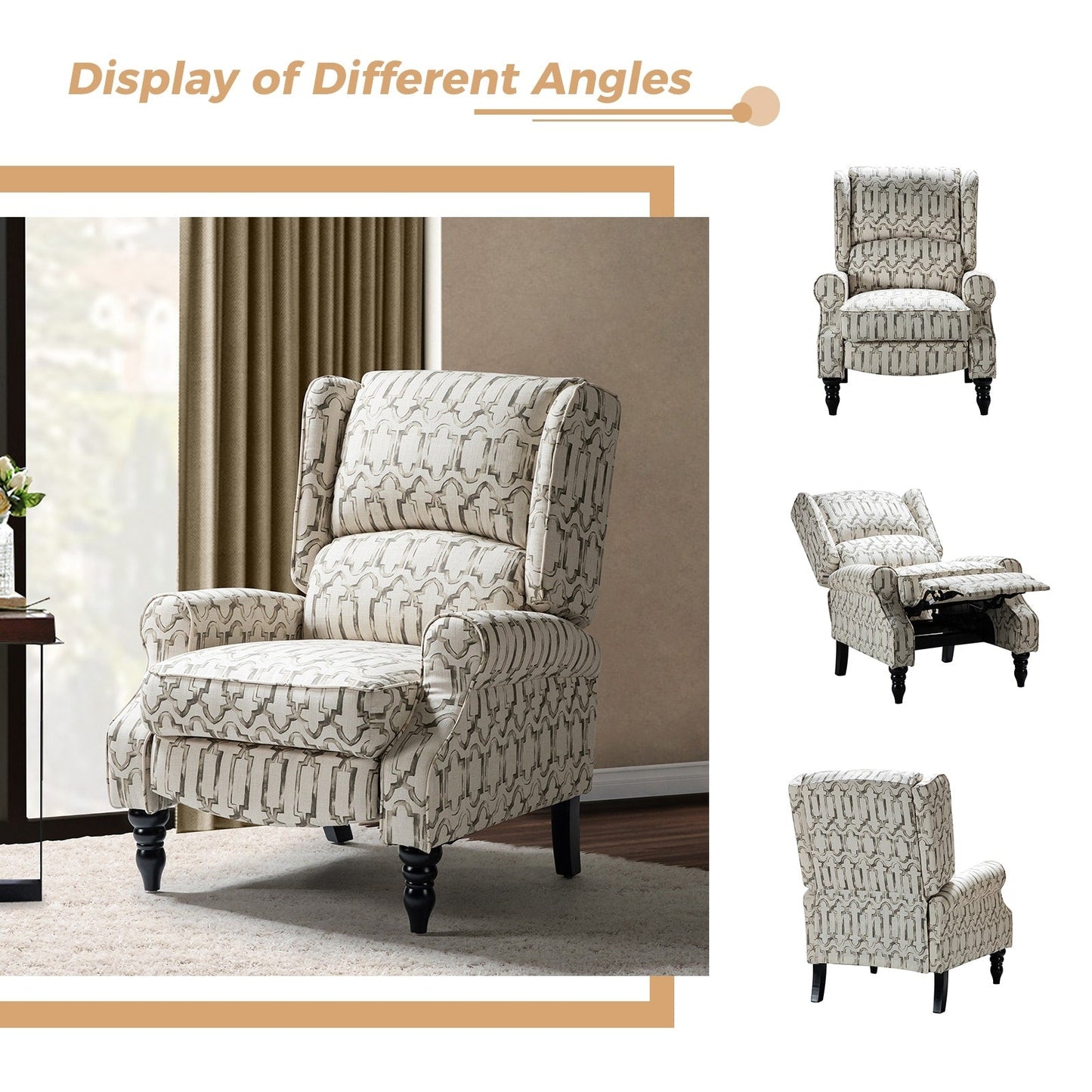 Fauteuil inclinable manuel classique rembourré Olympus avec pieds en bois massif, lot de 2 par HULALA HOME