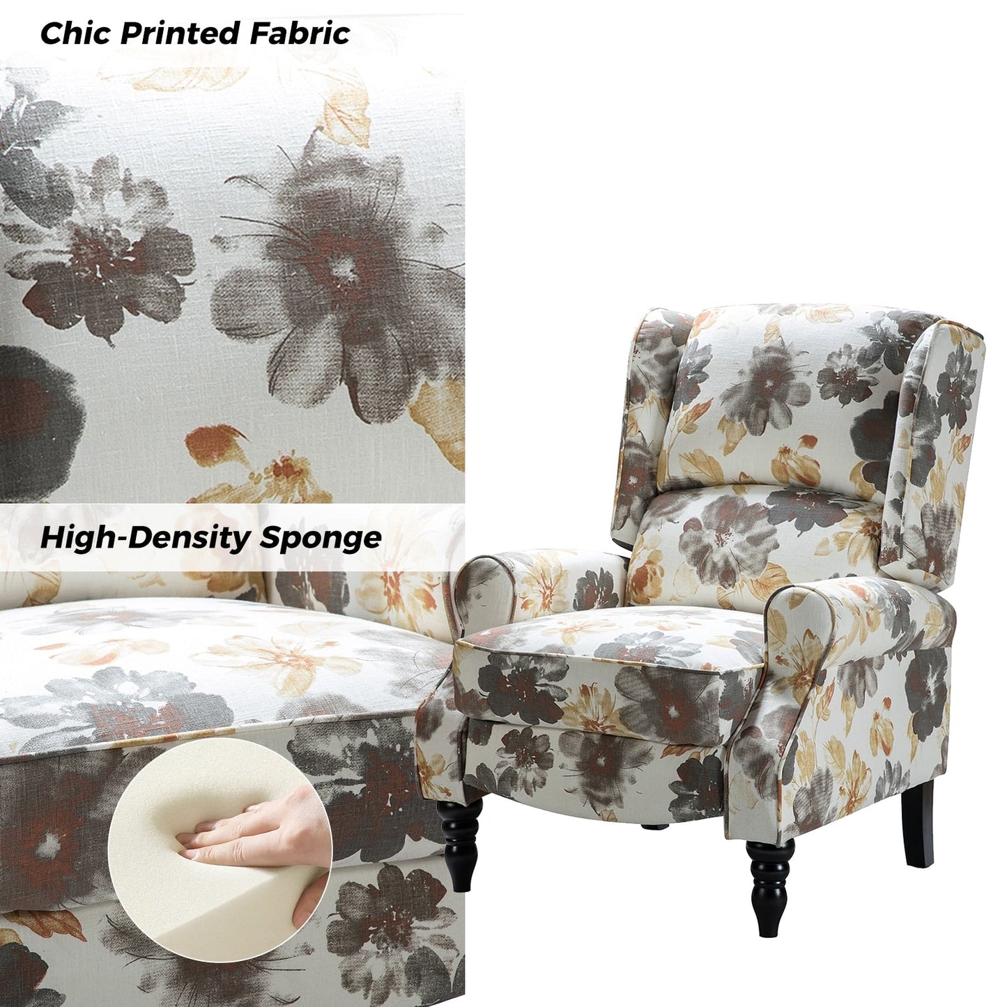 Fauteuil inclinable manuel classique rembourré Olympus avec pieds en bois massif, lot de 2 par HULALA HOME