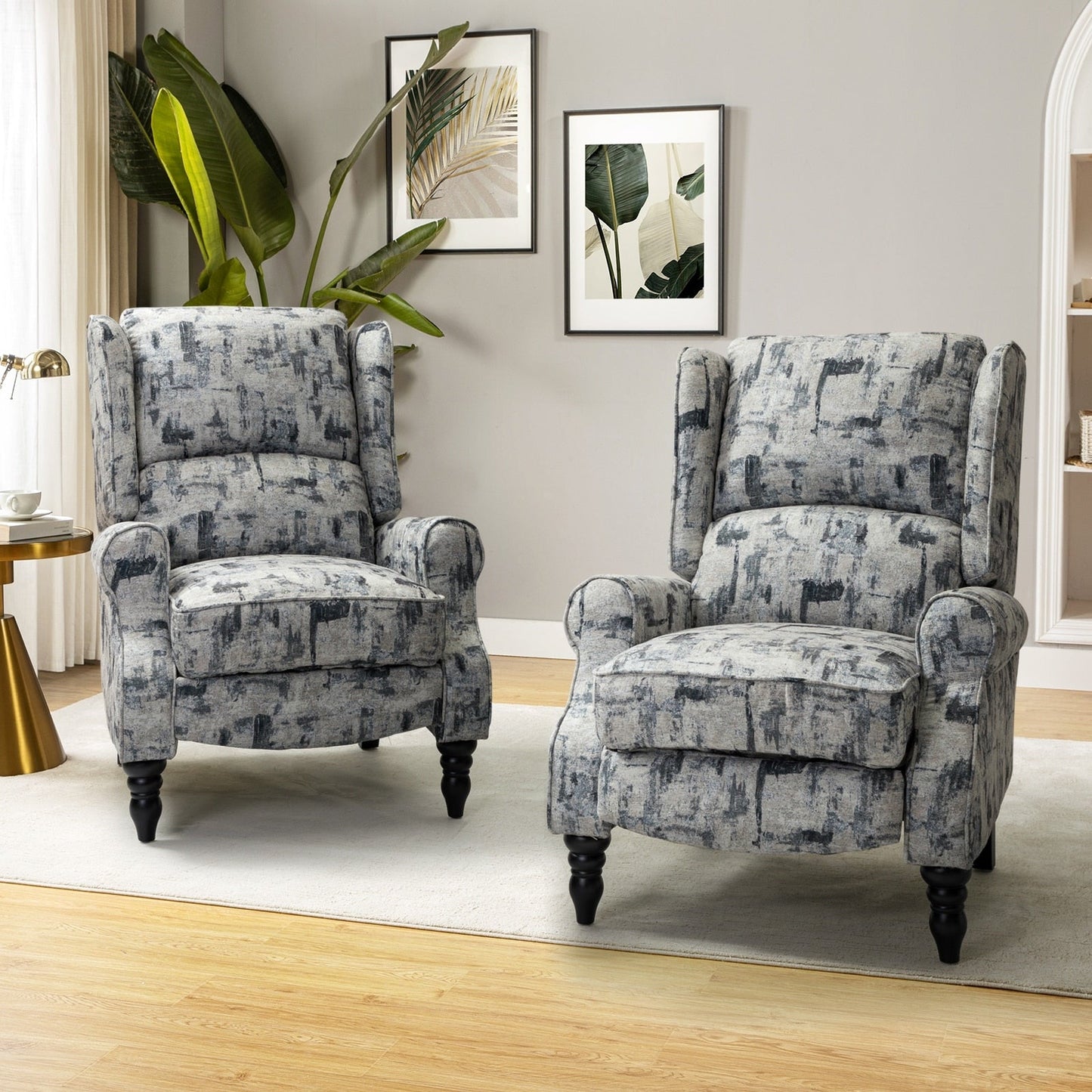 Fauteuil inclinable manuel classique rembourré Olympus avec pieds en bois massif, lot de 2 par HULALA HOME