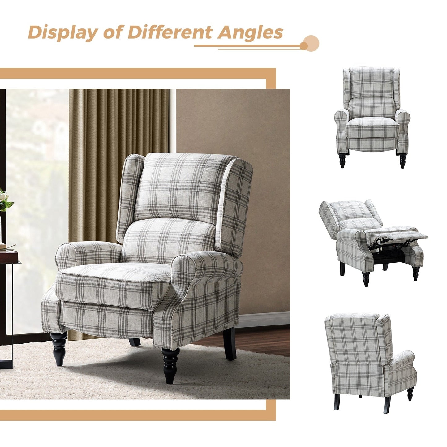 Fauteuil inclinable manuel classique rembourré Olympus avec pieds en bois massif, lot de 2 par HULALA HOME