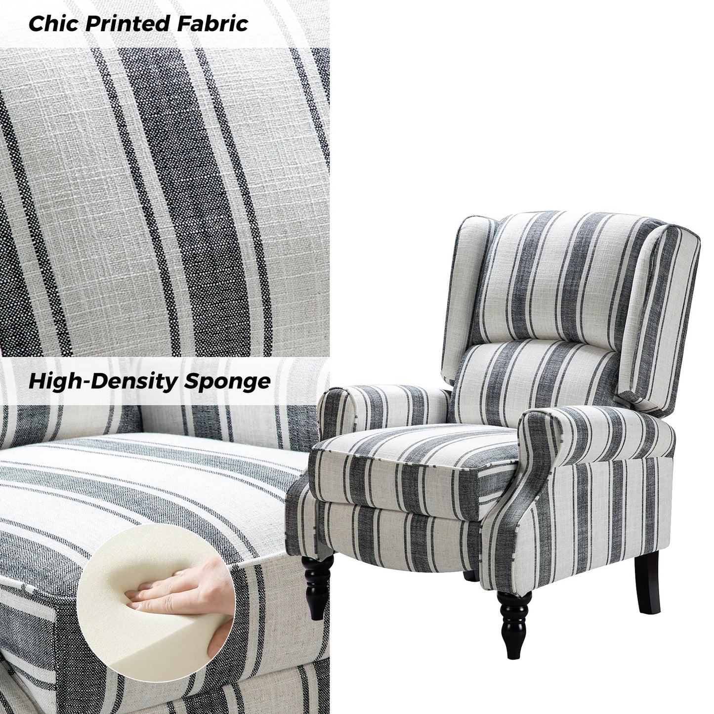 Fauteuil inclinable manuel classique rembourré Olympus avec pieds en bois massif, lot de 2 par HULALA HOME