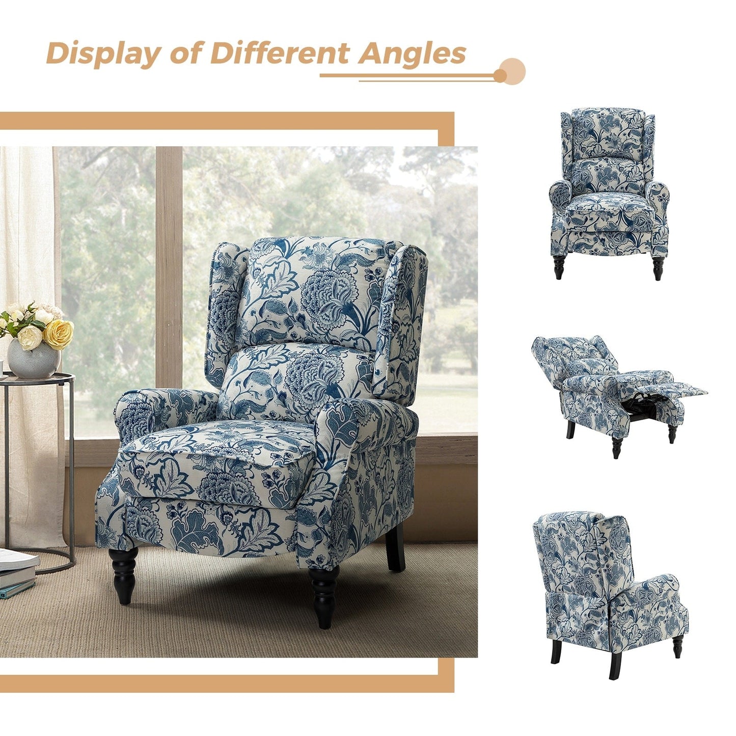 Fauteuil inclinable manuel classique rembourré Olympus avec pieds en bois massif, lot de 2 par HULALA HOME