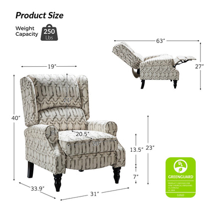 Fauteuil inclinable manuel classique rembourré Olympus avec pieds en bois massif, lot de 2 par HULALA HOME