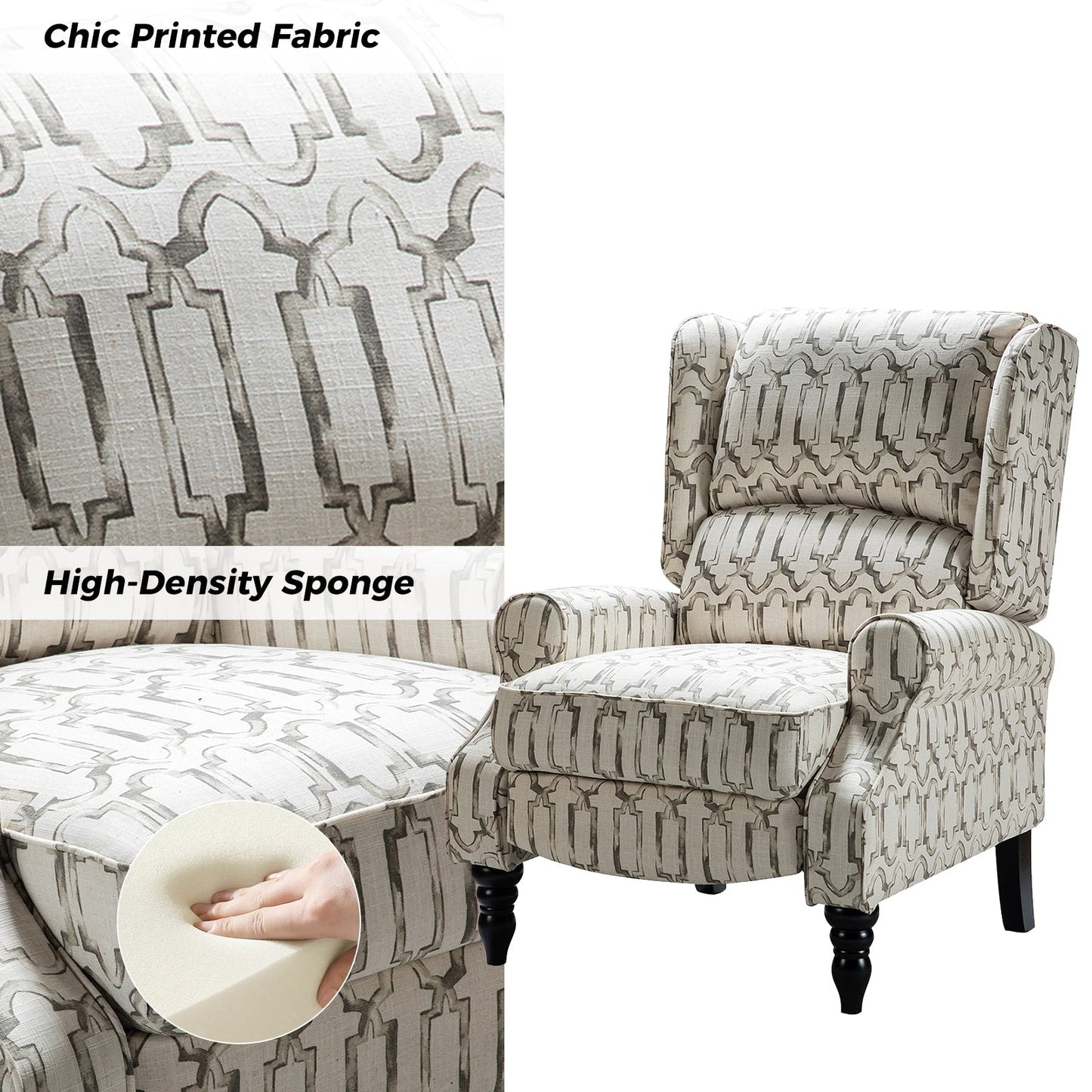 Fauteuil inclinable manuel classique rembourré Olympus avec pieds en bois massif par HULALA HOME