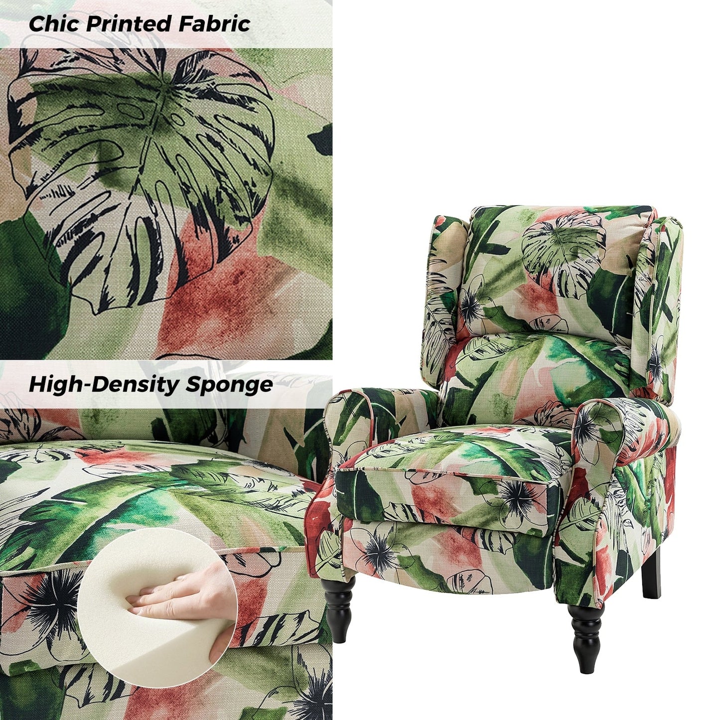 Fauteuil inclinable manuel classique rembourré Olympus avec pieds en bois massif par HULALA HOME