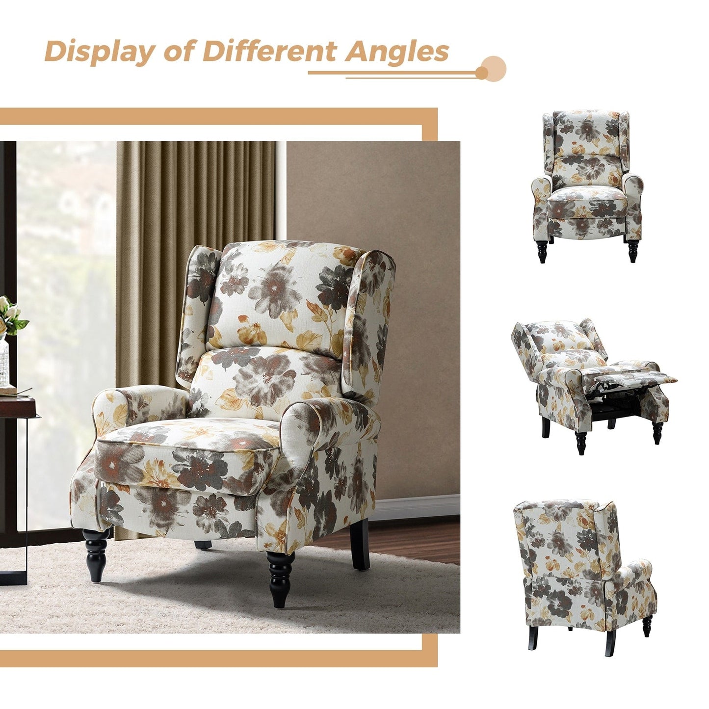 Fauteuil inclinable manuel classique rembourré Olympus avec pieds en bois massif par HULALA HOME