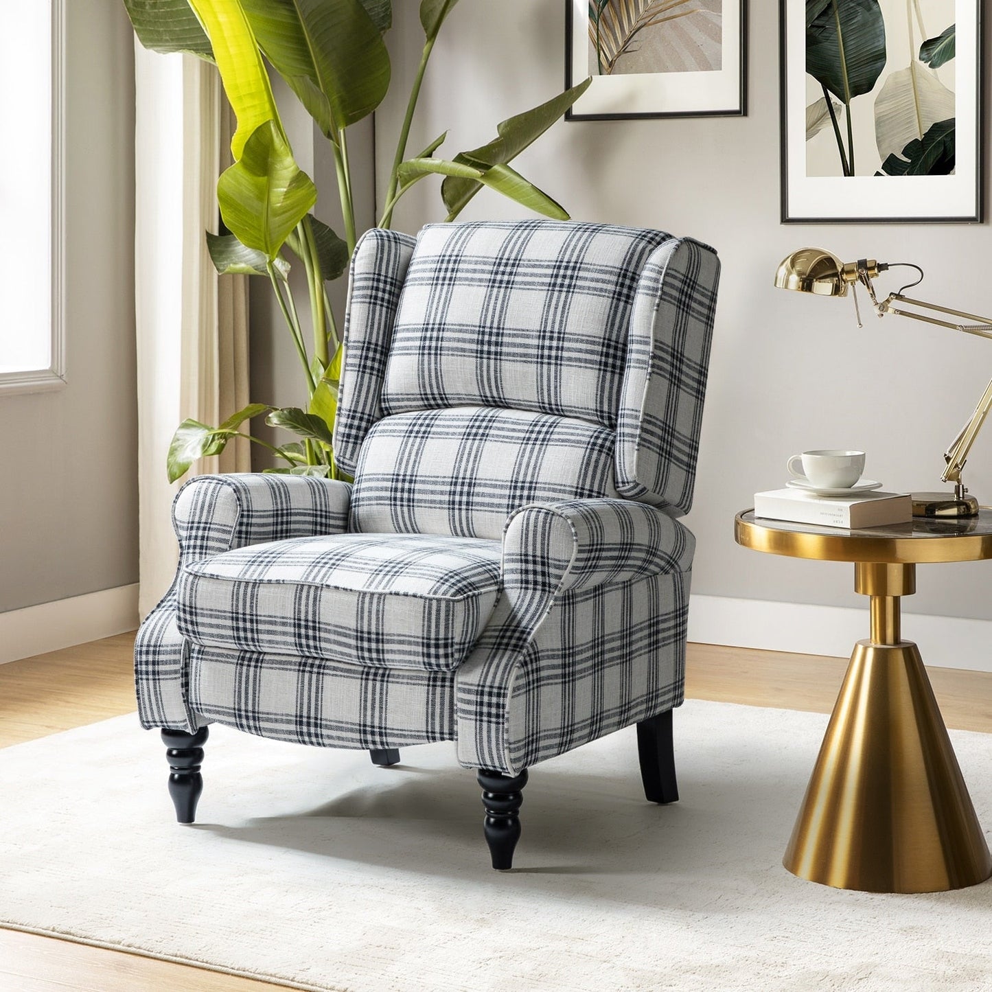 Fauteuil inclinable manuel classique rembourré Olympus avec pieds en bois massif par HULALA HOME