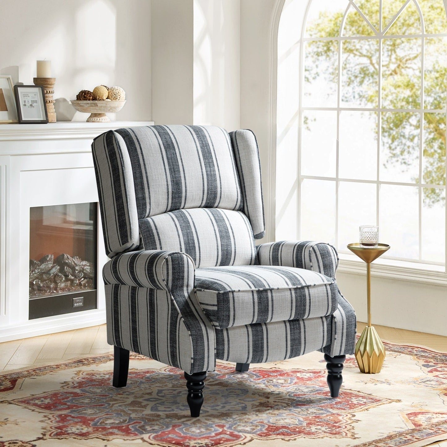 Fauteuil inclinable manuel classique rembourré Olympus avec pieds en bois massif par HULALA HOME