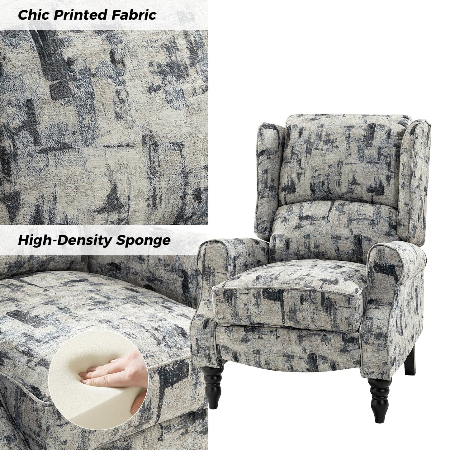 Fauteuil inclinable manuel classique rembourré Olympus avec pieds en bois massif par HULALA HOME