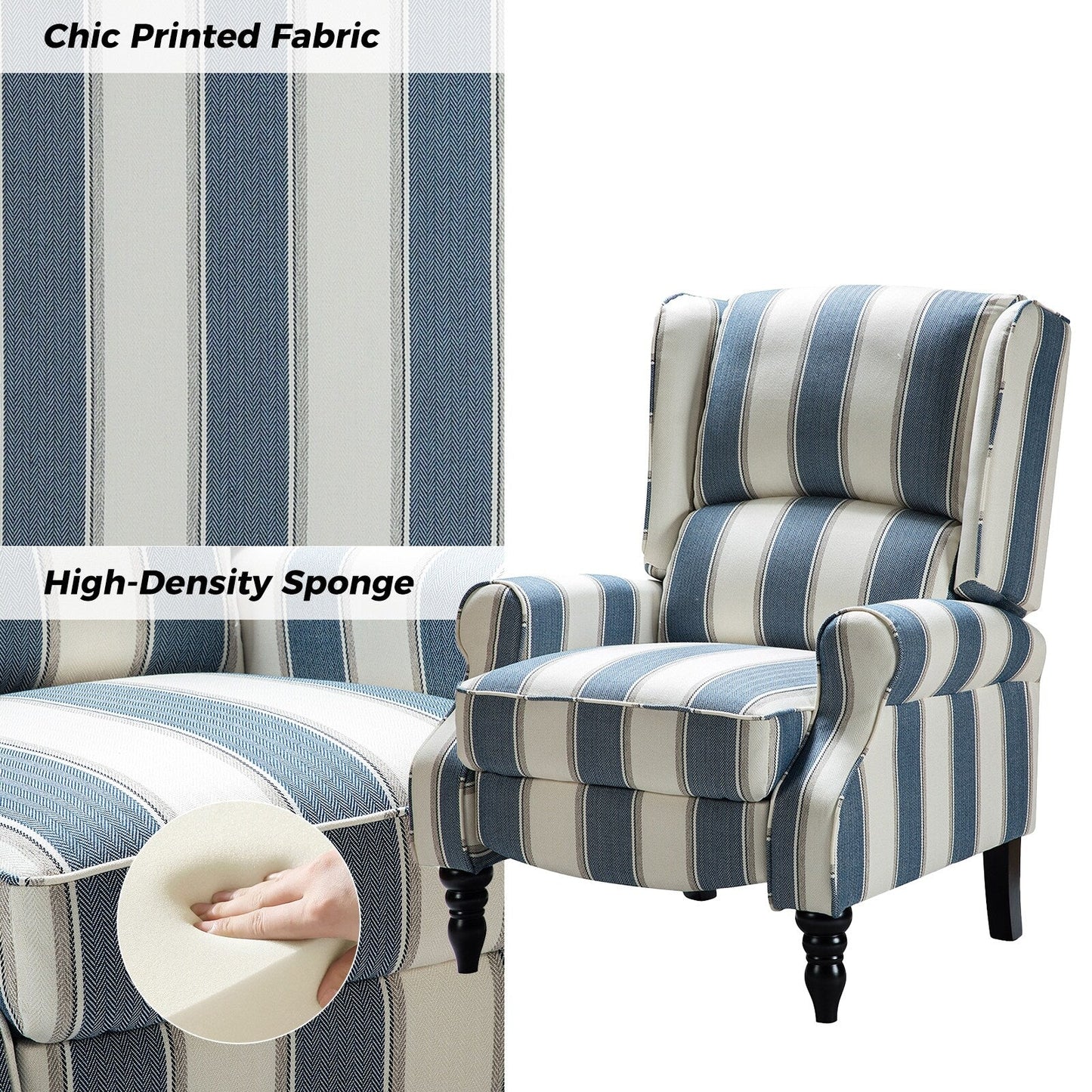 Fauteuil inclinable manuel classique rembourré Olympus avec pieds en bois massif par HULALA HOME