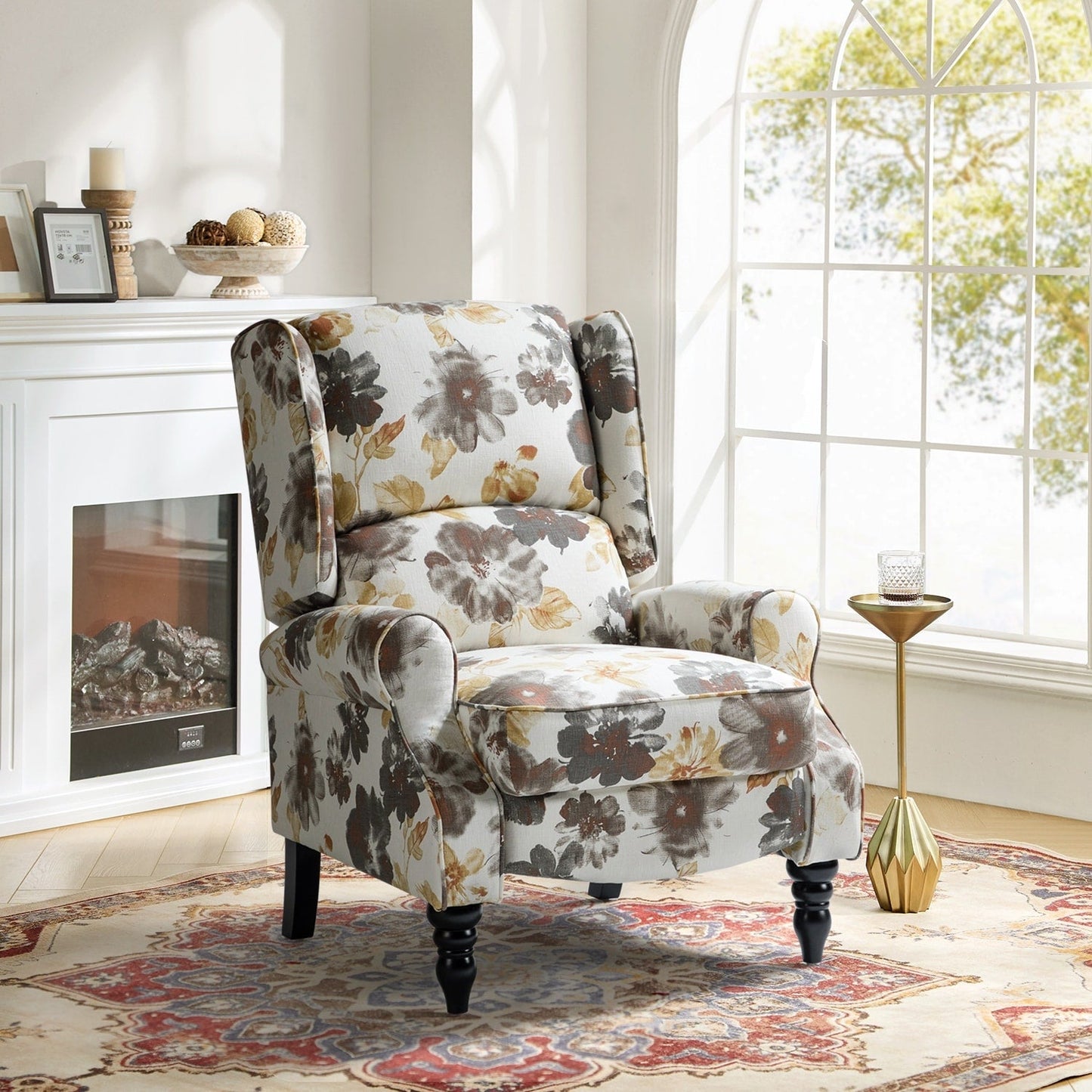 Fauteuil inclinable manuel classique rembourré Olympus avec pieds en bois massif par HULALA HOME