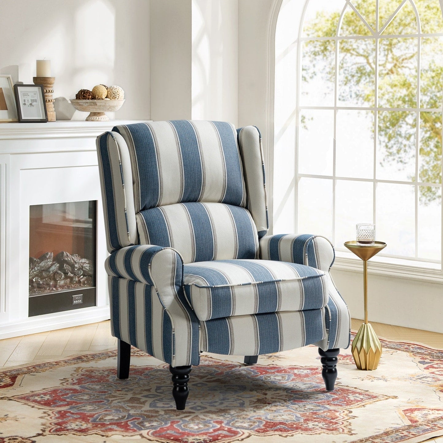 Fauteuil inclinable manuel classique rembourré Olympus avec pieds en bois massif par HULALA HOME