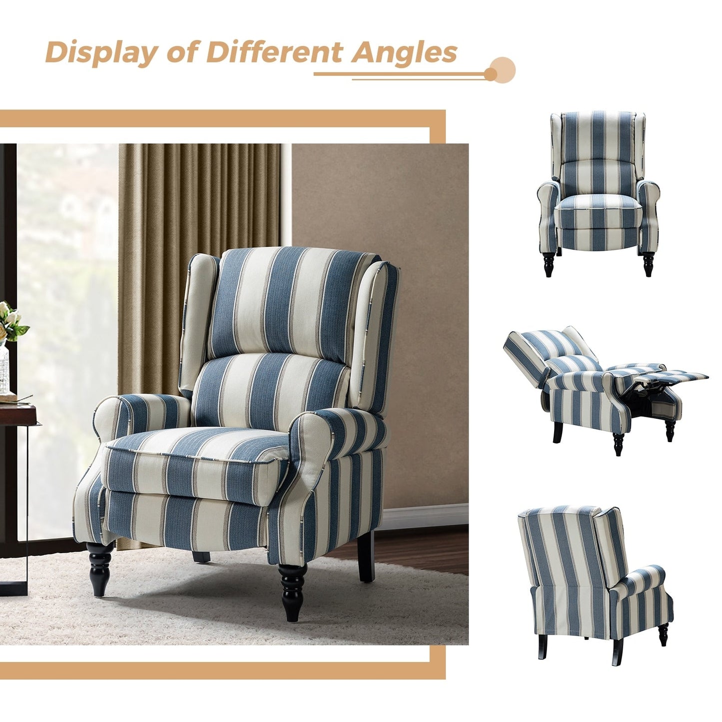 Fauteuil inclinable manuel classique rembourré Olympus avec pieds en bois massif par HULALA HOME