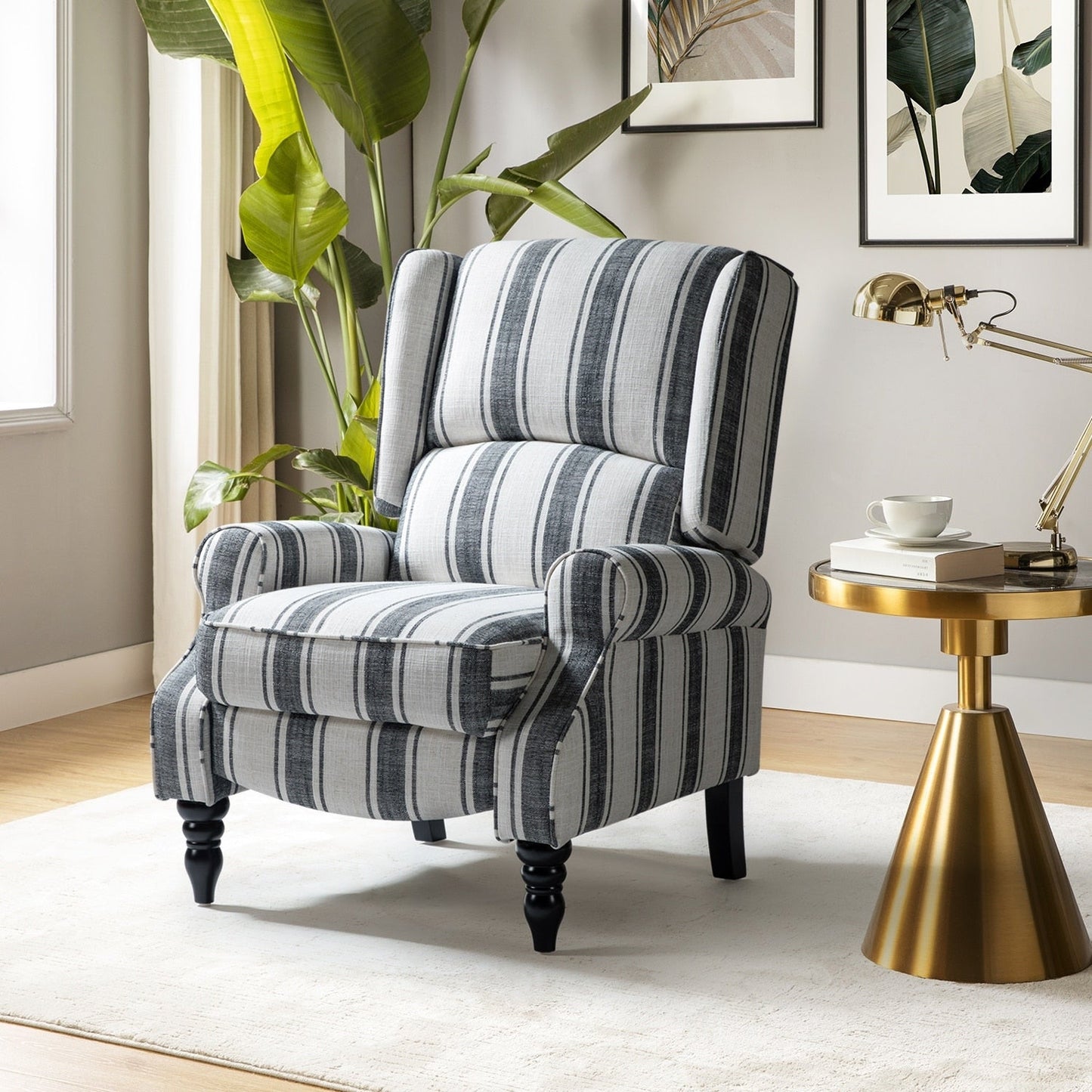 Fauteuil inclinable manuel classique rembourré Olympus avec pieds en bois massif par HULALA HOME