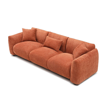 Canapé 3 places en tissu bouclé orange 102,36 pouces avec 3 oreillers, dossier ergonomique et coussin d'assise épais pour le salon