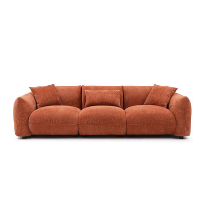 Canapé en tissu bouclé orange de 102,36 pouces avec trois coussins décoratifs, support dorsal ergonomique et assise moelleuse