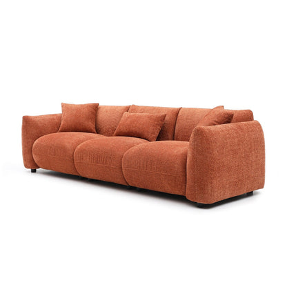 Canapé 3 places rembourré en tissu bouclé orange de 260 cm avec 3 coussins, design ergonomique