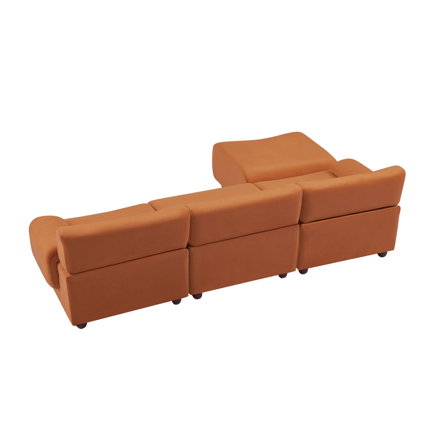 Canapé convertible en L en tissu orange 105 avec pouf