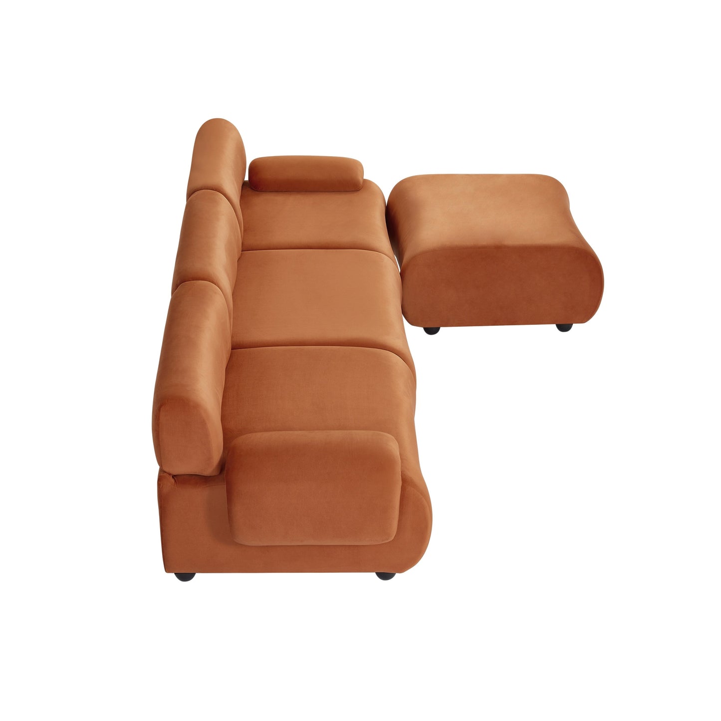 Canapé convertible en L en tissu orange 105 avec pouf