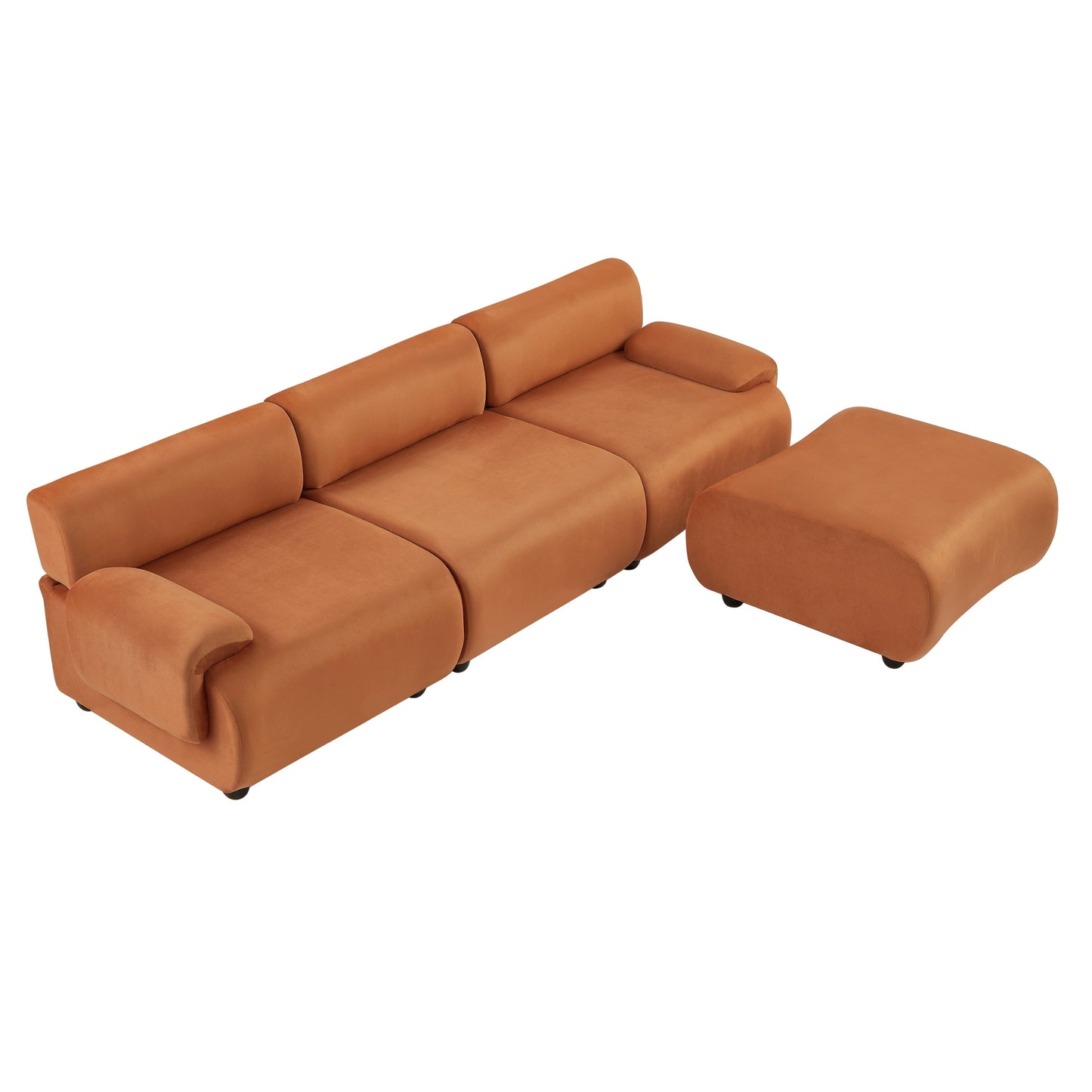 Canapé convertible orange en L de 105 po avec pouf amovible