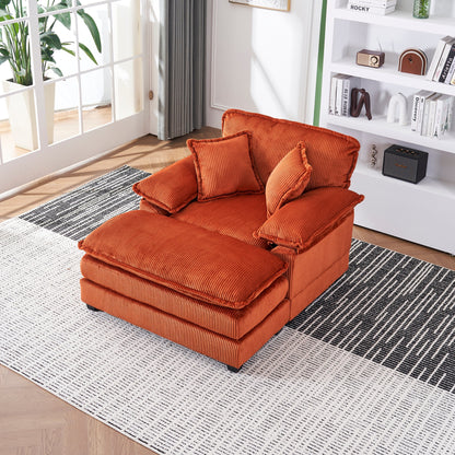 Canapé simple profond en velours côtelé orange 59,3 avec 2 coussins décoratifs et pouf pour le salon