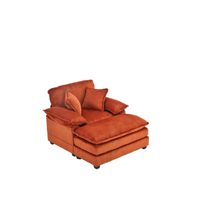 Canapé simple profond en velours côtelé orange 59,3 avec 2 coussins décoratifs et pouf pour le salon