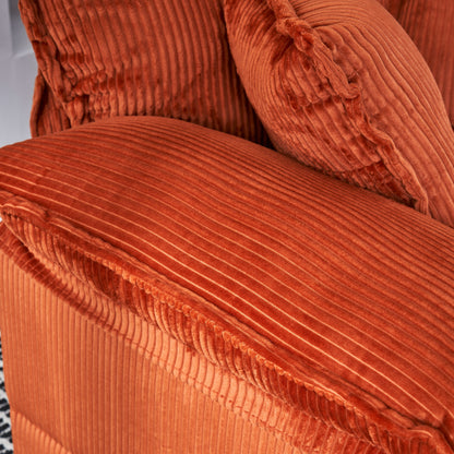 Canapé simple profond en velours côtelé orange 59,3 avec 2 coussins décoratifs et pouf pour le salon