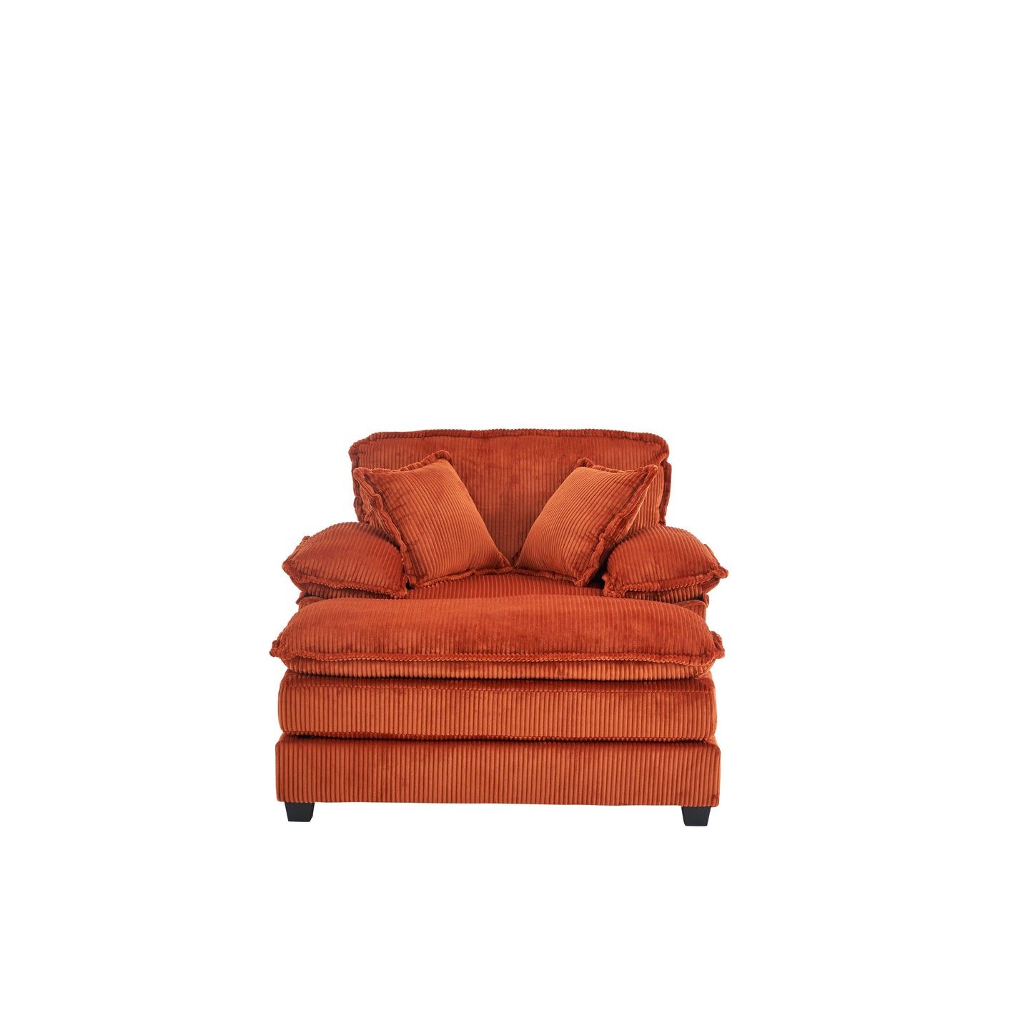 Canapé simple profond en velours côtelé orange 59,3 avec 2 coussins décoratifs et pouf pour le salon