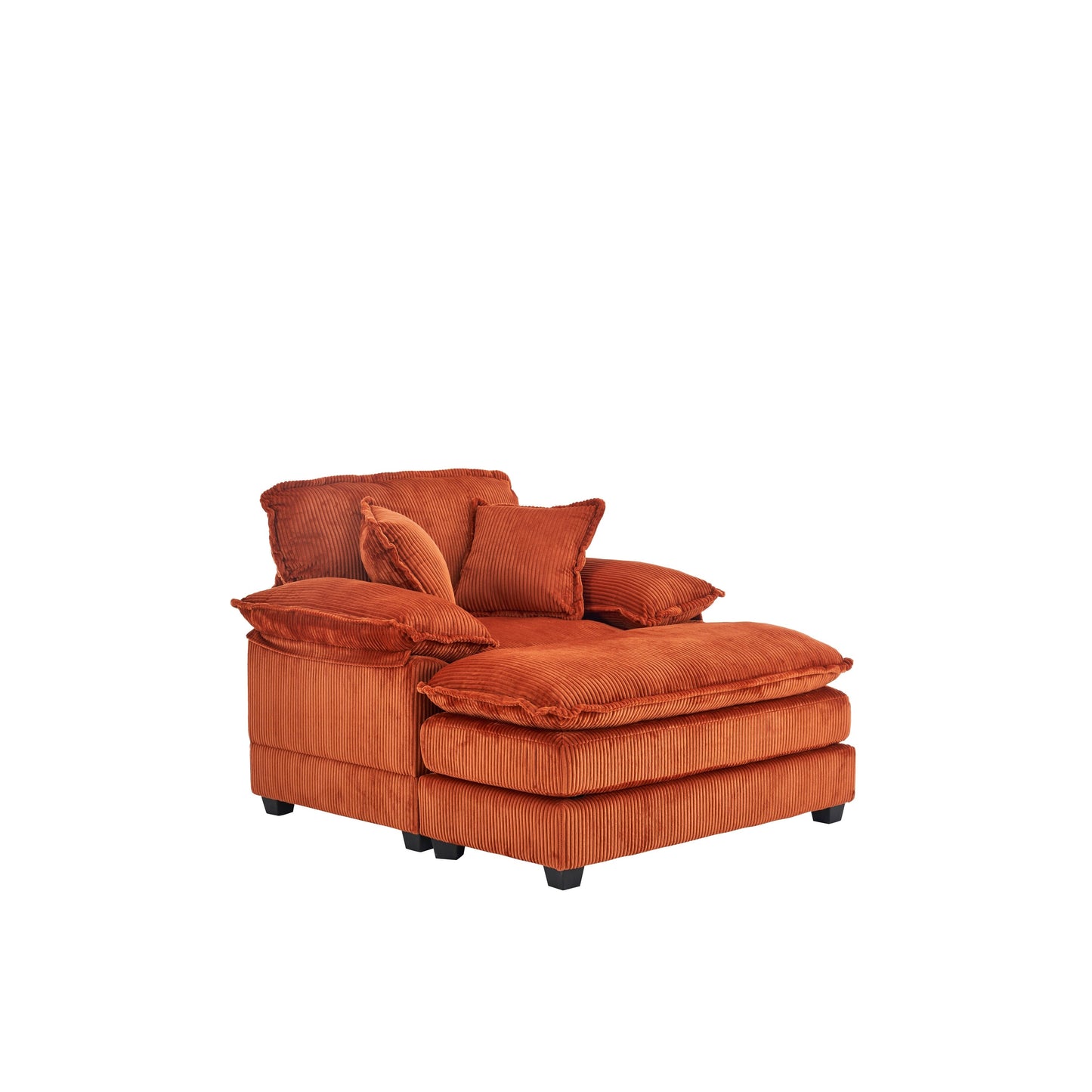 Canapé simple profond en velours côtelé orange 59,3 avec 2 coussins décoratifs et pouf pour le salon