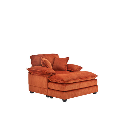 Canapé simple profond en velours côtelé orange 59,3 avec 2 coussins décoratifs et pouf pour le salon