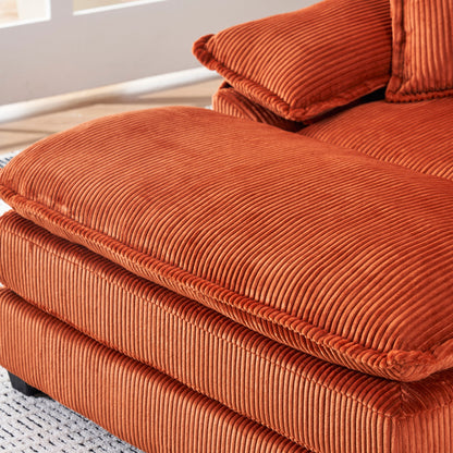 Canapé simple profond en velours côtelé orange 59,3 avec 2 coussins décoratifs et pouf pour le salon