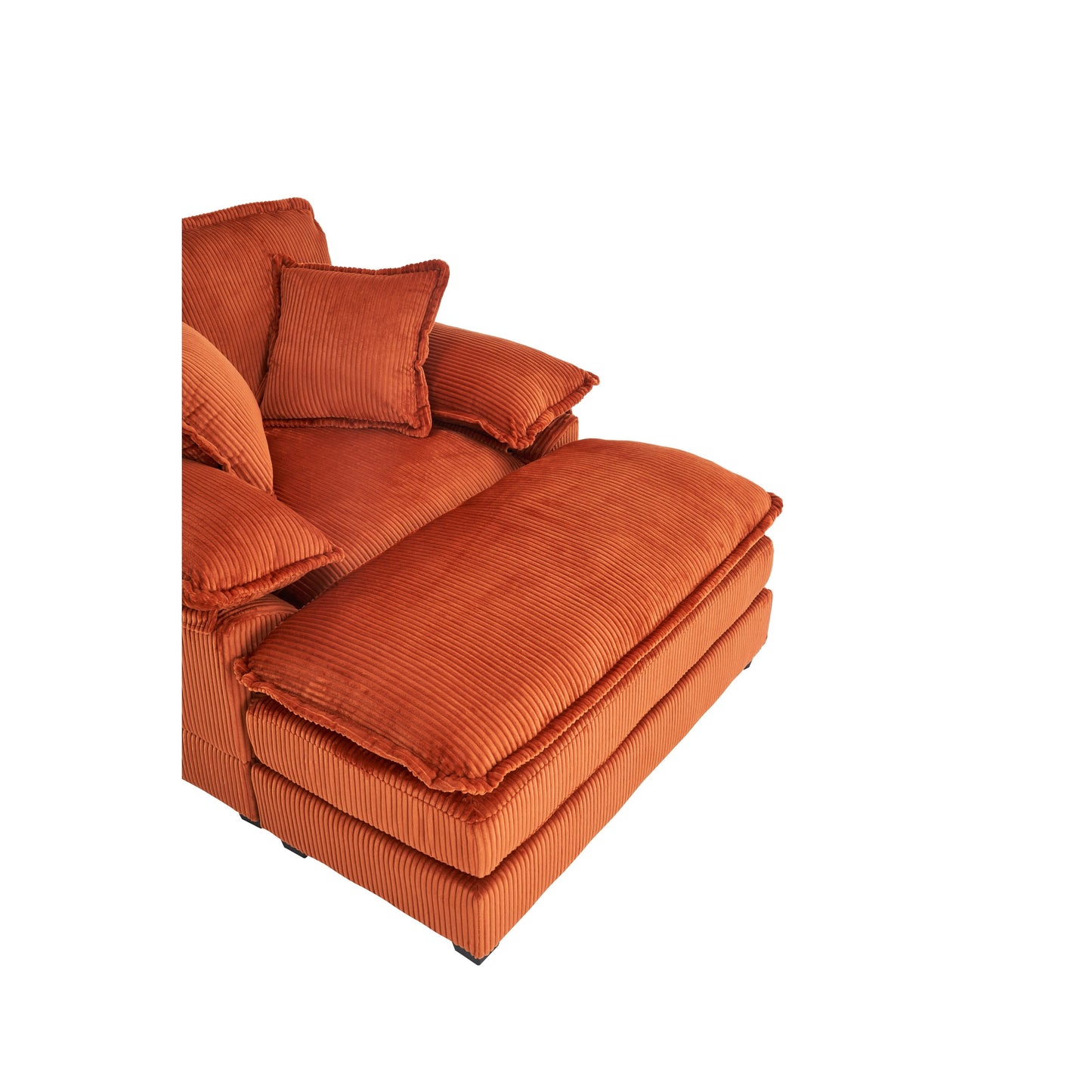 Canapé simple profond en velours côtelé orange 59,3 avec 2 coussins décoratifs et pouf pour le salon