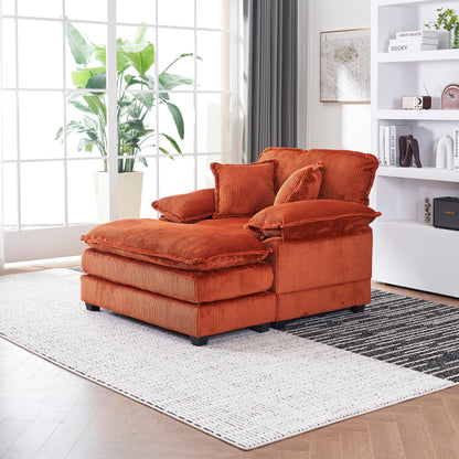 Canapé simple profond en velours côtelé orange 59,3 avec 2 coussins décoratifs et pouf pour le salon