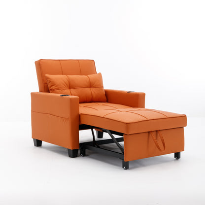 Canapé convertible 3 en 1 en similicuir orange 68.12 avec ports USB et tissu résistant à l'usure pour le salon