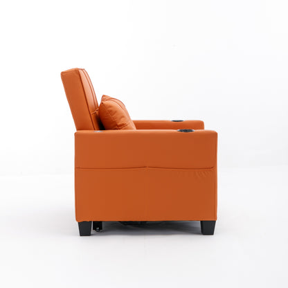 Canapé convertible 3 en 1 en similicuir orange 68.12 avec ports USB et tissu résistant à l'usure pour le salon