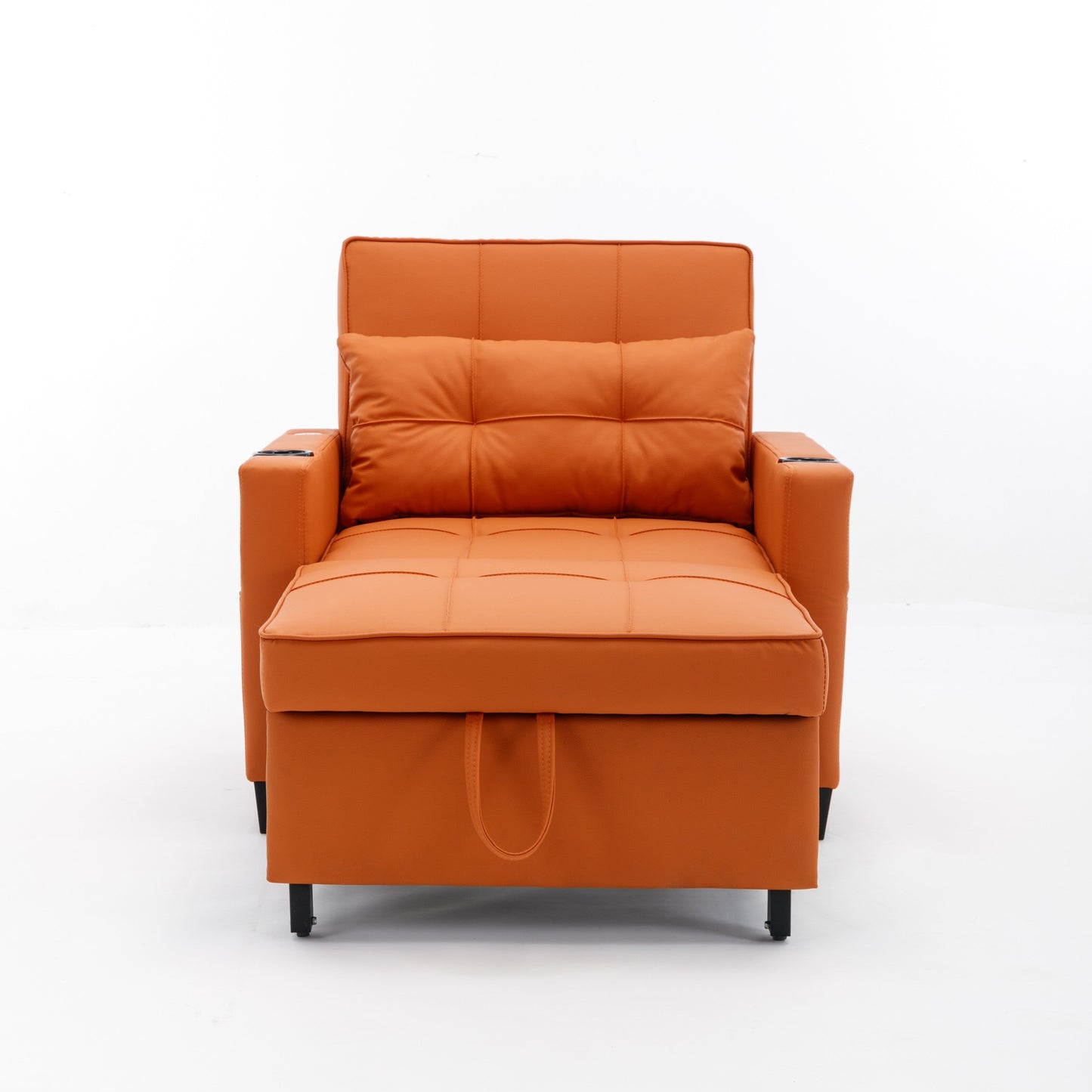 Canapé convertible 3 en 1 en similicuir orange 68.12 avec ports USB et tissu résistant à l'usure pour le salon