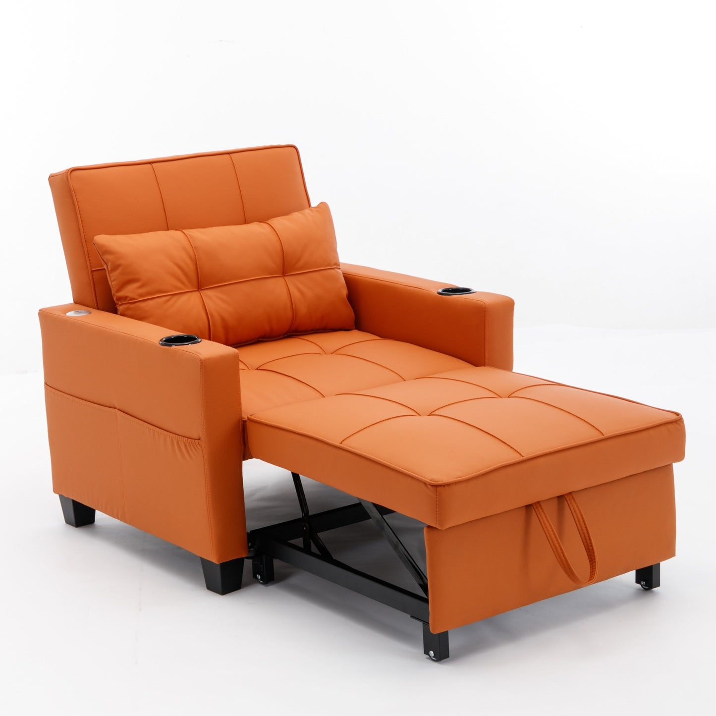 Canapé convertible 3 en 1 en similicuir orange 68.12 avec ports USB et tissu résistant à l'usure pour le salon