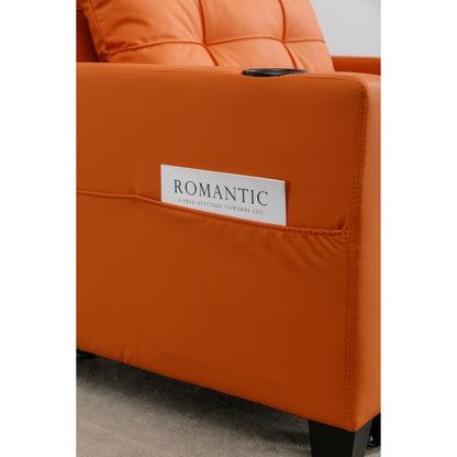 Canapé convertible 3 en 1 en similicuir orange 68.12 avec ports USB et tissu résistant à l'usure pour le salon