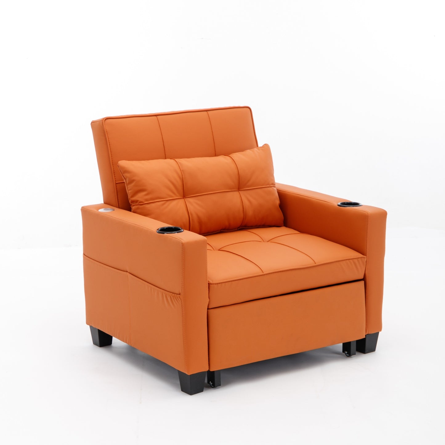 Canapé convertible 3 en 1 en similicuir orange 68.12 avec ports USB et tissu résistant à l'usure pour le salon