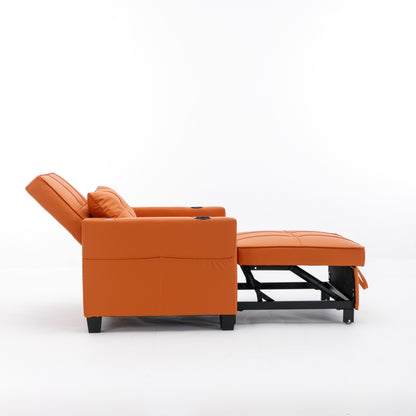 Canapé convertible 3 en 1 en similicuir orange 68.12 avec ports USB et tissu résistant à l'usure pour le salon