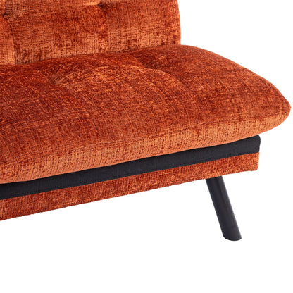 Canapé-lit convertible en chenille orange 75,6 avec pieds en métal pour le salon
