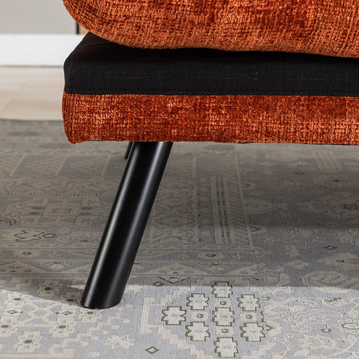 Canapé-lit convertible en chenille orange 75,6 avec pieds en métal pour le salon