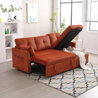 Canapé en tissu orange en forme de L de 81,1 pouces avec méridienne réversible, rangement, structure en bois massif et assise en mousse