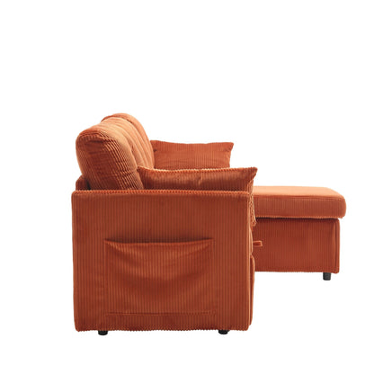 Canapé en tissu orange en forme de L de 81,1 pouces avec méridienne réversible, rangement, structure en bois massif et assise en mousse