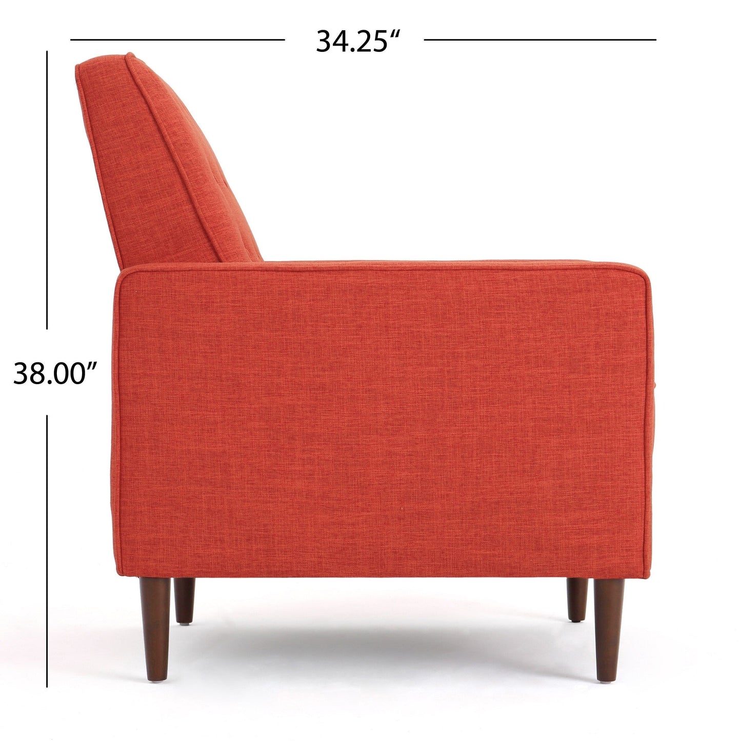 Fauteuil inclinable rembourré en tissu orange style milieu du siècle avec repose-pieds, dossier capitonné et pieds en hêtre