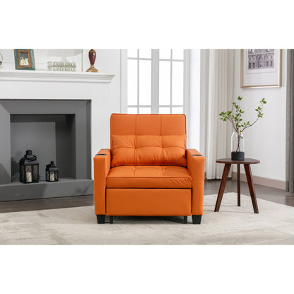 Canapé-lit convertible en similicuir orange avec ports USB