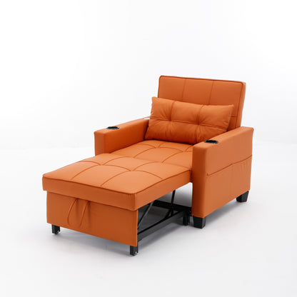 Canapé-lit convertible en similicuir orange avec ports USB