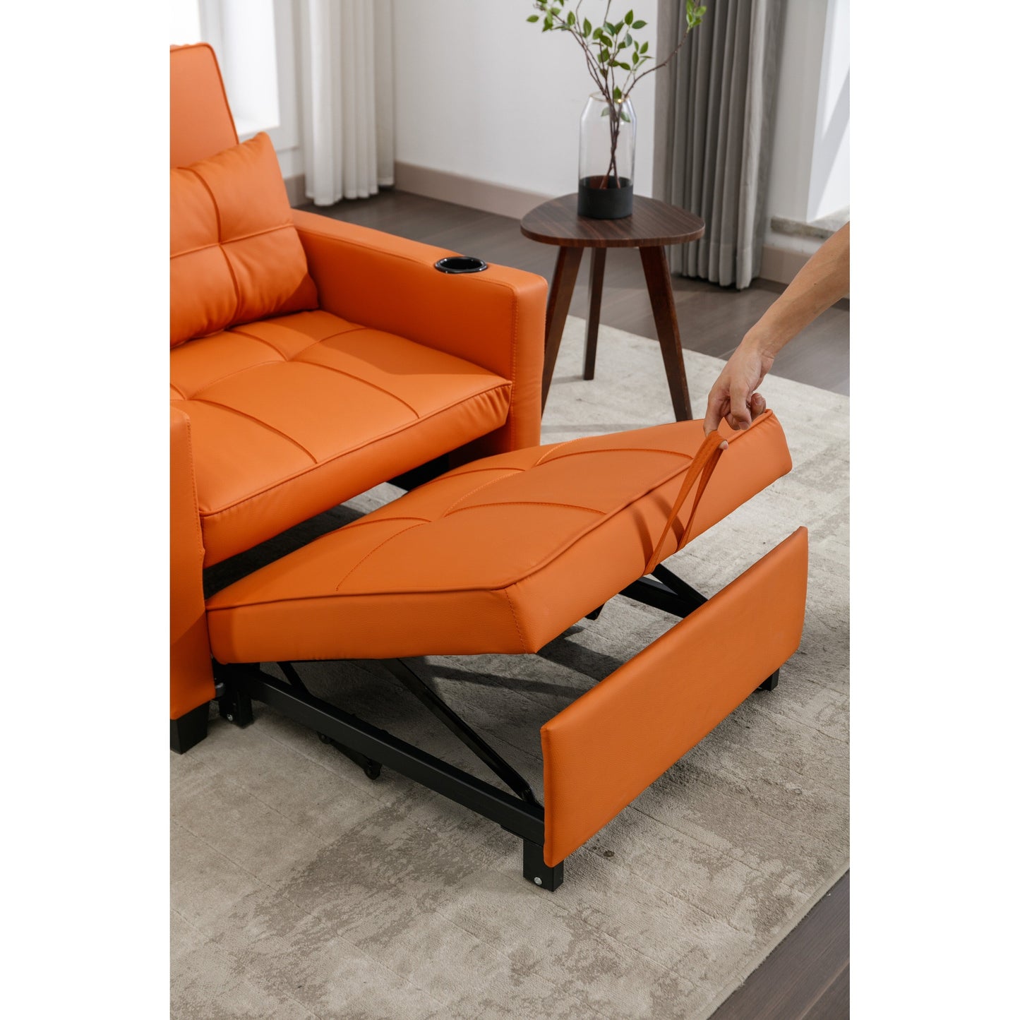Canapé-lit convertible en similicuir orange avec ports USB