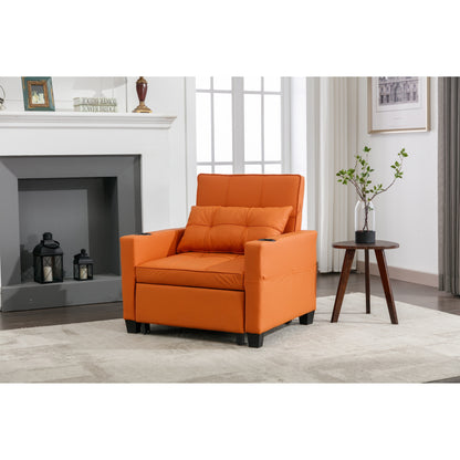 Canapé-lit convertible en similicuir orange avec ports USB
